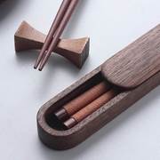 日式筷子勺子套装学生筷一双装便携餐具布袋绕线实木勺叉尖头筷盒