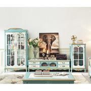 美式电视柜组合地中海风格大小户型，客厅欧式实木地柜田园彩绘家具