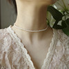 天然米粒珍珠项链颈链，女短款锁骨法式叠戴复古气质小众设计感饰品