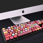 mofii摩天手无线键盘鼠标套装，女生可爱粉色，口红复古朋克圆键帽机