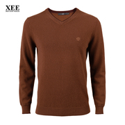 xee商场同款冬季咖啡色，刺绣高档v领套头，羊绒衫针织羊毛衫