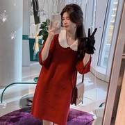 欧洲站秋季2023女装法式复古毛衣裙子红色内搭打底针织连衣裙