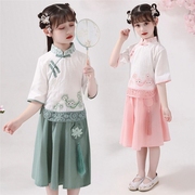 女童两件套夏装中国风童装女唐装裙子古风汉服套装儿童旗袍裙