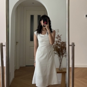 夏装法式优雅纯色白色修身连衣裙，中长裙0.34kg