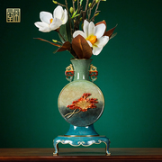 花开富贵高端大气黄铜花瓶摆件插花干花中式客厅玄关新古典装饰品