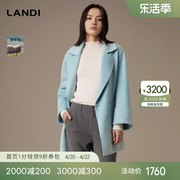 LANDI蓝地浅蓝年轻款慵懒风短款羊毛大衣女毛呢外套2023冬装