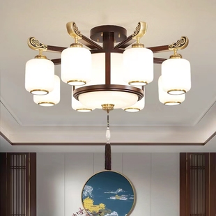 新中式吸顶灯实木铜灯客厅灯具，复古典卧室餐厅中国风灯饰别墅