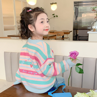 女童针织开衫外套春秋，款2024韩版女宝宝洋气上衣儿童春装毛衣