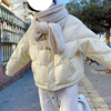 牛角扣棉服女冬季2023棉袄短款加厚外套小个子奶黄色羽绒棉衣