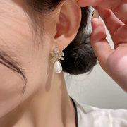 DIY配件S925纯银珍珠耳环耳饰空托气质蝴蝶款耳钉珠宝手工银饰品