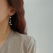 韩国长款流苏珍珠耳夹女无耳洞小众，设计感耳环，高级蚊香盘纯银耳饰