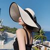 法式草帽沙滩帽子女夏遮阳帽，防晒可折叠防紫外线，海边太阳帽草编帽