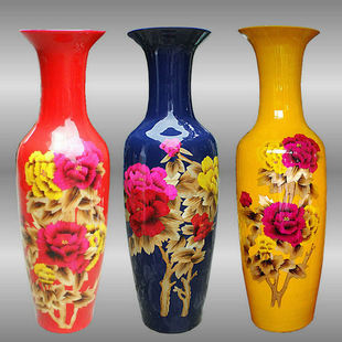 景德镇陶瓷器落地大号花瓶麦秆中国红黄蓝白色客厅家居摆件装饰品