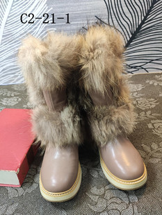 毛毛款女高筒靴 真皮羊毛一体雪地靴是时尚甜美雪地靴平跟 C2-21