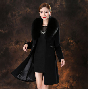 秋冬款狐狸毛领羊绒，大衣女小个子中长款西装领修身显瘦羊毛呢外套