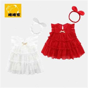 女童洋裙裙子夏女装小孩宝宝公主，裙连衣xz1410红色婴儿周岁礼气服