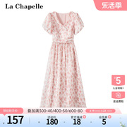 拉夏贝尔/La Chapelle夏季泡泡袖收腰碎花法式气质连衣裙子长裙女