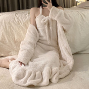 珊瑚绒睡袍女冬季性感，纯欲风加绒，加厚冬天法兰绒睡衣裙两件套