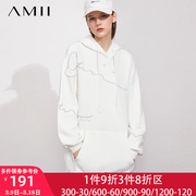 amii加厚加绒卫衣女2024春季宽松上衣连帽外套中长款时尚抓绒