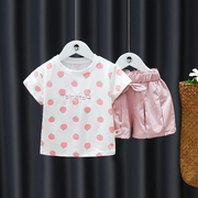 2023童装夏季1-2-3岁女童短袖，t恤休闲短裤，两件套女宝宝婴幼儿套装