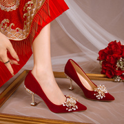 婚鞋新娘鞋红色细高跟鞋，女2024不累脚中式秀禾婚纱两穿结婚鞋