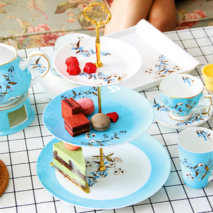 水果盘欧式点心盘三层，下午茶具干果盘，陶瓷蛋糕盘客厅创意家用