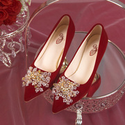 婚鞋新娘鞋红色细高跟鞋，冬季2022不累脚敬酒中式秀禾服结婚鞋