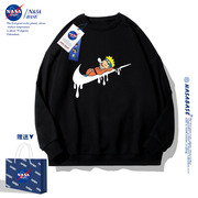 NASA联名黑色潮牌卫衣男春秋款2023美式宽松圆领青少年外套