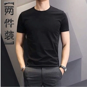 圆领短袖t恤男士修身潮流韩版半袖，休闲8xl纯色纯棉宝蓝色打底衫