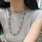 倪妮大溪地深灰色混彩珍珠高级感项链轻奢小众设计毛衣链