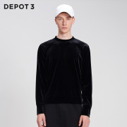 DEPOT3 设计师潮秋季款时尚纯色丝绒打底上衣黑色圆领套头卫衣男