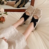 新中式方头玛丽珍鞋女粗跟交叉绑带芭蕾鞋，复古配裙子中跟浅口单鞋