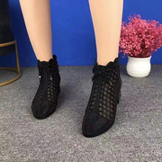 马丁靴女2023夏季时尚粗跟中跟凉靴百搭网面透气镂空网靴单靴