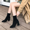 靴子女秋冬韩版高跟尖头短靴，粗跟靴英伦风，马丁靴子高筒靴裸靴