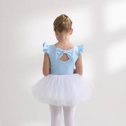 儿童舞蹈服纯棉天蓝色女童练功服夏季无袖幼儿芭蕾舞裙考级练舞衣