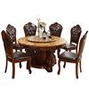 大理石圆桌欧式餐桌椅组合圆形，带转盘雕花，餐桌实木饭桌家用10人8
