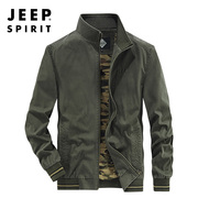 jeepspirit休闲宽松大码夹克，外套男士纯棉立领，多口袋工装上衣