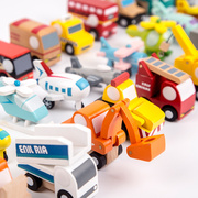 木制仿真工程车飞机，交小车模型玩具，和风彩色交通工具认知益智玩具