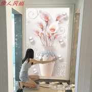 16d北欧玄关壁纸壁画简约立体竖版进门卧室走廊背景墙布花瓶花卉