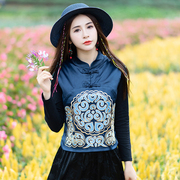 民族风短外套女2022春秋冬季中式复古刺绣绸缎马甲中国风女装