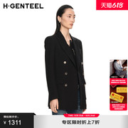 H·GENTEEL荷高新款春装女不规则裁剪装饰口袋显瘦西装外套女