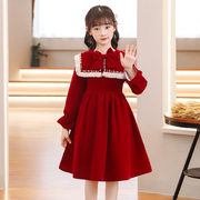 韩版女童连衣裙秋装2022洋气公主裙红色礼服儿童装裙子秋冬