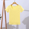 浅黄色短袖t恤女短款圆领修身简约纯色，身体桖上衣纯棉打底衫舒适