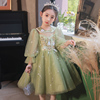 女童礼服花童小女孩公主裙儿童，主持人生日走秀钢琴演出服绿色森系