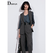IDPAN女装商场同款秋季时髦女士轻奢羊毛精纺拼色不规则外套