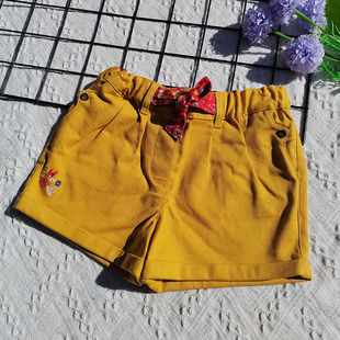 清特~3件4-5码 法系 女童 夏季 黄色全棉 精美 短裤 热裤