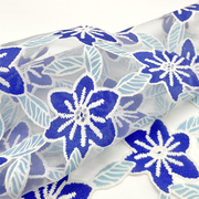 布艺岛蓝色花朵廓形半透明欧根纱，提花面料蓬蓬裙礼服长裙布料