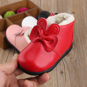冬季加厚棉鞋学步鞋，1-2-3岁女宝宝鞋，蝴蝶结牛皮鞋一件