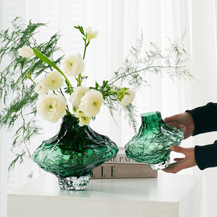 北欧创意艺术不规则花瓶玻璃轻奢插花高级感花器样板房软装饰摆件