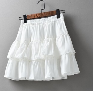 2024夏季黑白色雪纺蛋糕短裙，半身裙女松紧腰，高腰蓬蓬a字伞裙裤裙